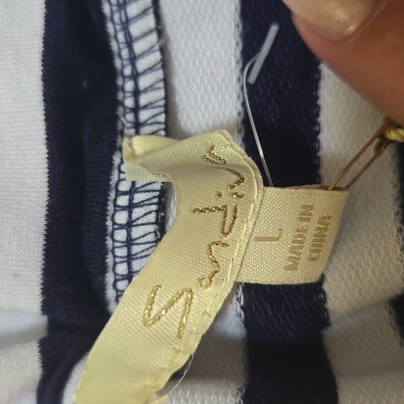 New Sandiva Blue/White Striped Drawstring Tie Waist Strapless Cover-Up/Romper - Picture 6 of 8